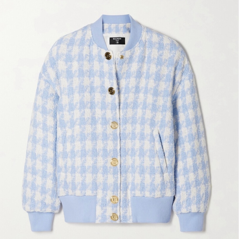BALMAIN NWT HOUNDSTOOTH TWEED BOMBER JACKET SZ 40